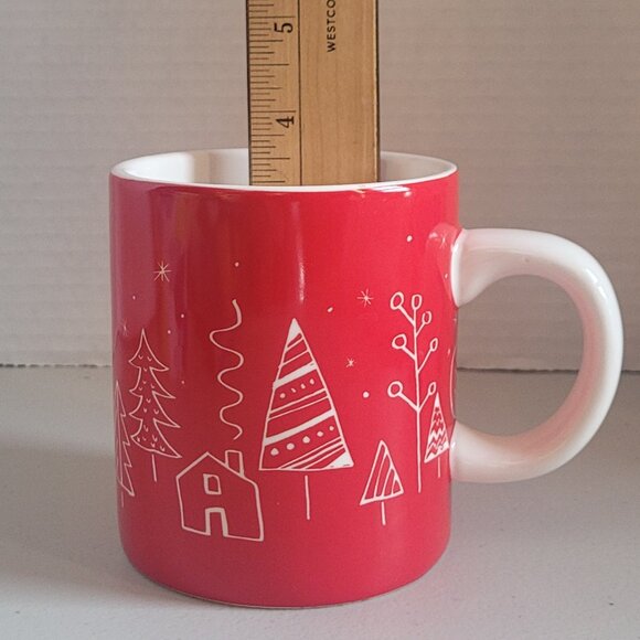 Mug SUR LA TABLE 13 oz Red & White Holiday Winter Trees Festive Sturdy - Picture 3 of 6